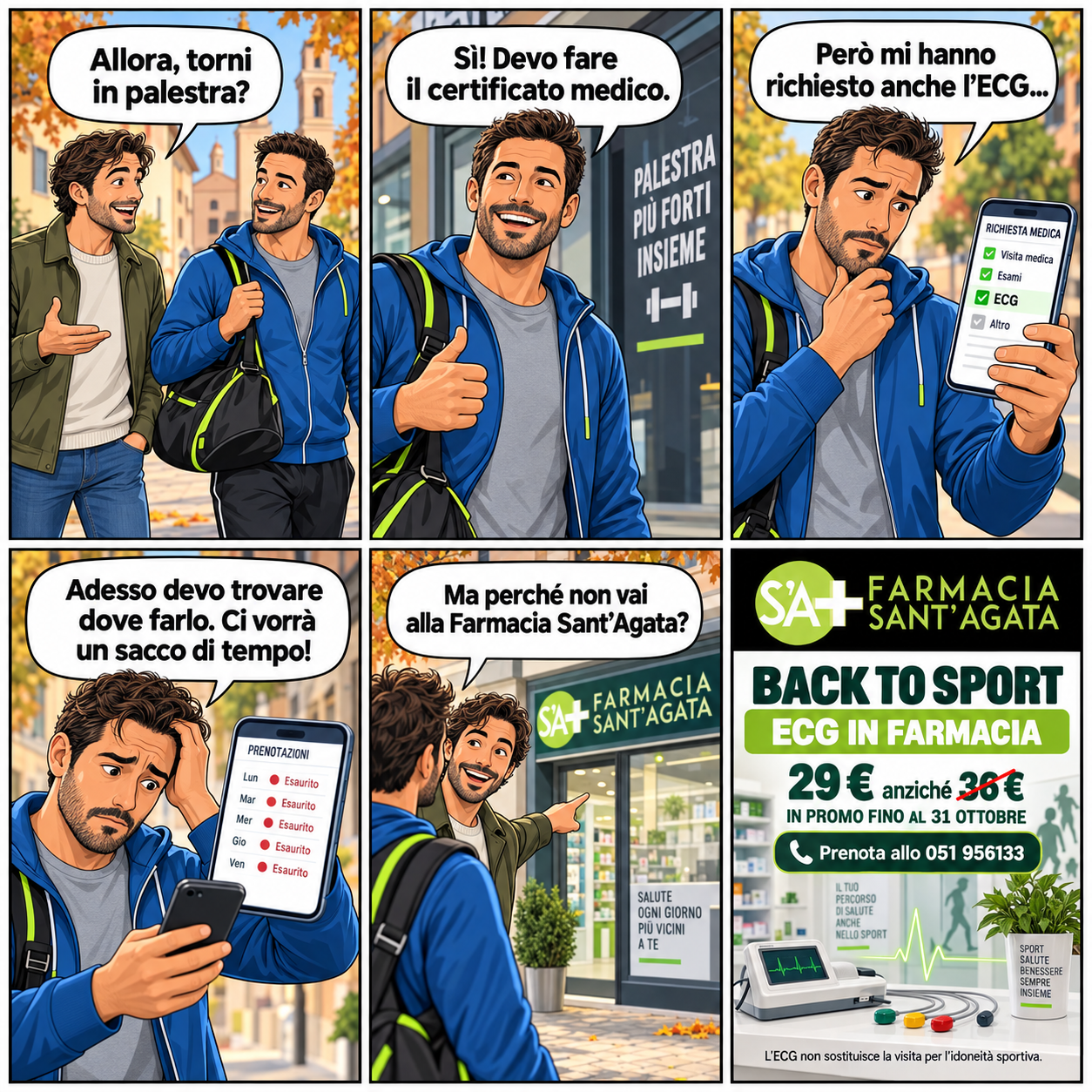 Vignetta Back to Sport: ECG in farmacia a 29 euro anziché 36 euro, promo fino al 31 ottobre, numero 051 956133